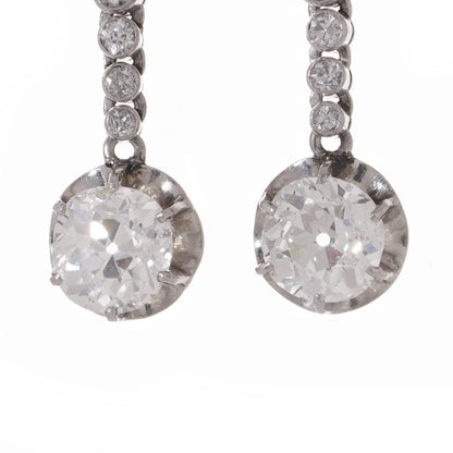 Antique diamond drop earrings set in platinum.