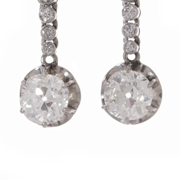 Antique diamond drop earrings set in platinum.