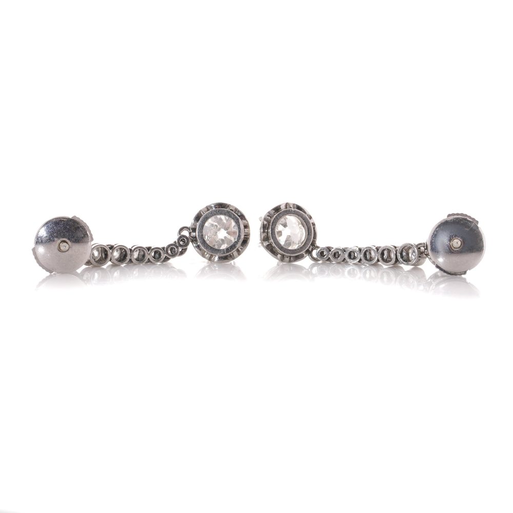 Antique diamond drop earrings set in platinum.