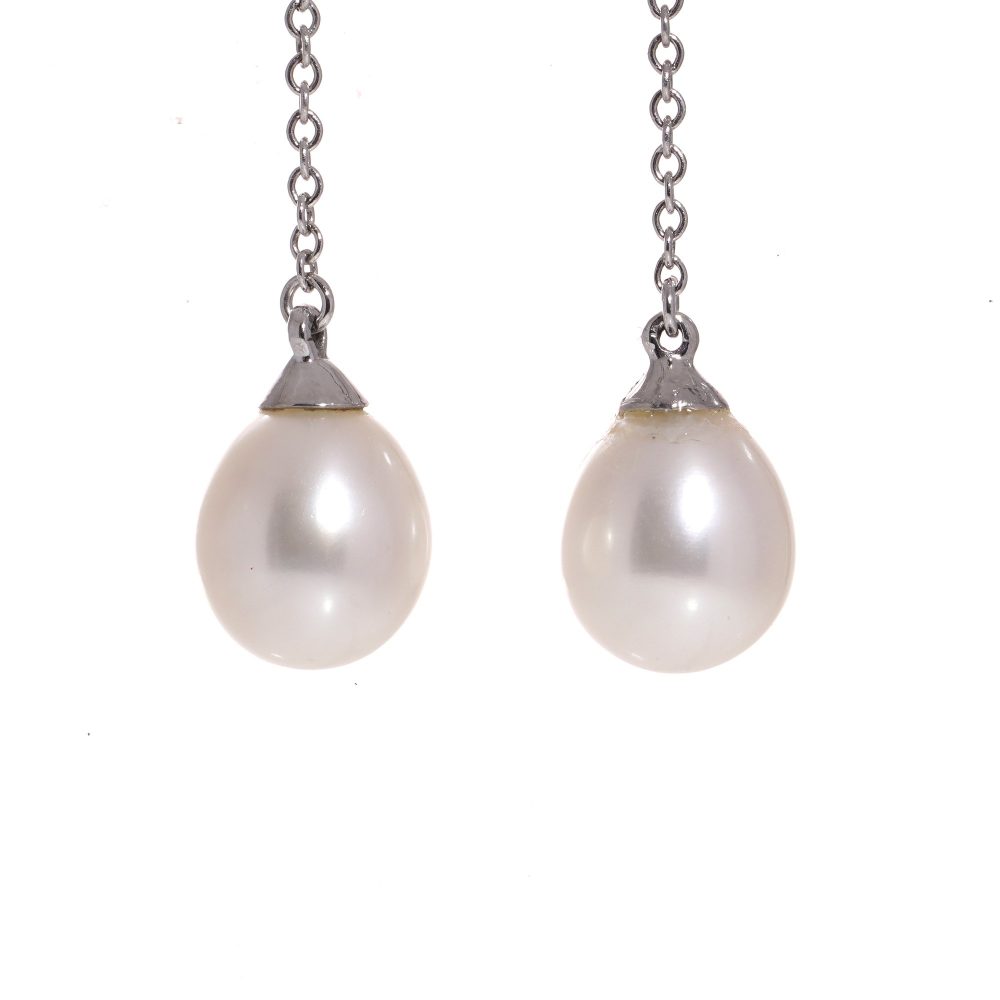Tiffany & Co pearl drop earrings in white gold.
