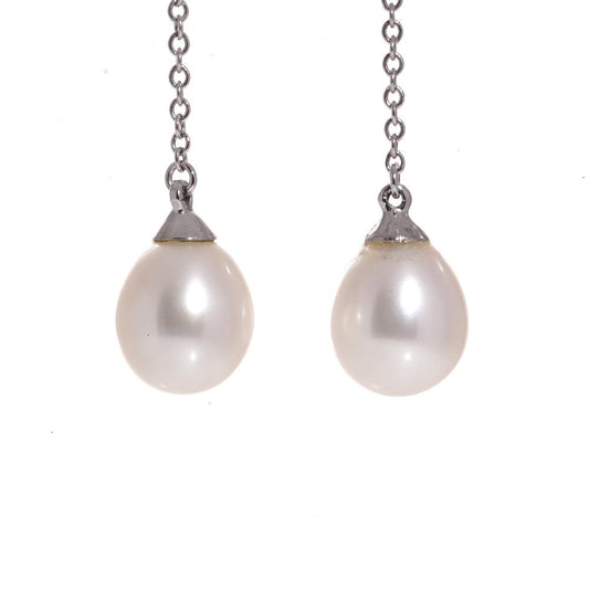 Tiffany & Co pearl drop earrings in white gold.