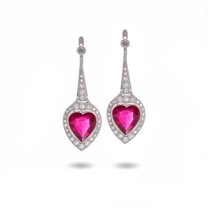 Platinum earrings with rubies and diamonds.