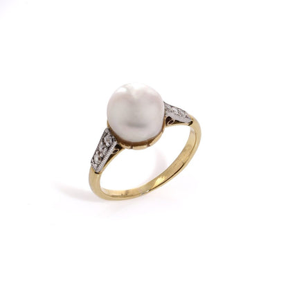 Vintage Pearl And Diamond Ring In 18 Carat Yellow Gold And Palladium