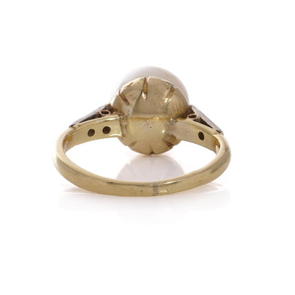 Vintage Pearl And Diamond Ring In 18 Carat Yellow Gold And Palladium