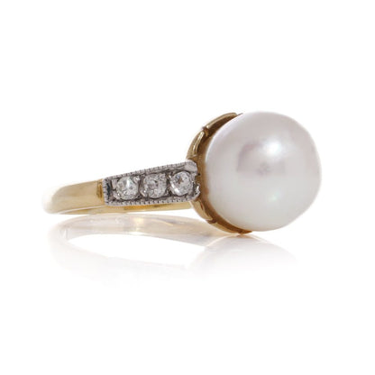 Vintage Pearl And Diamond Ring In 18 Carat Yellow Gold And Palladium