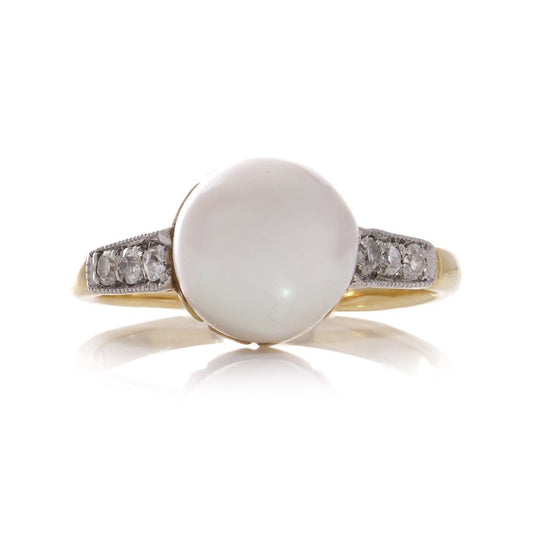 Vintage Pearl And Diamond Ring In 18 Carat Yellow Gold And Palladium