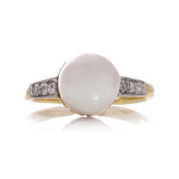 Vintage Pearl And Diamond Ring In 18 Carat Yellow Gold And Palladium