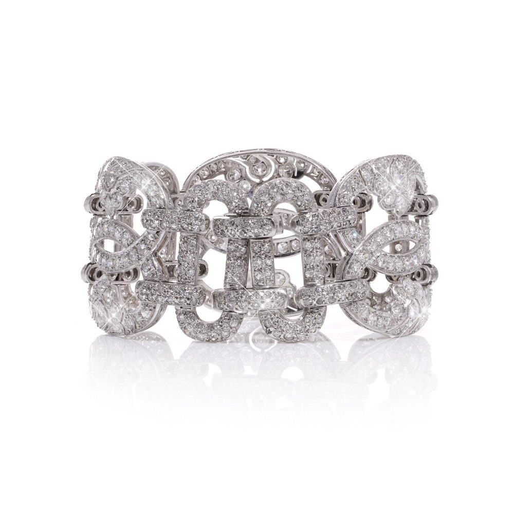 Art Deco platinum and diamond link bracelet.