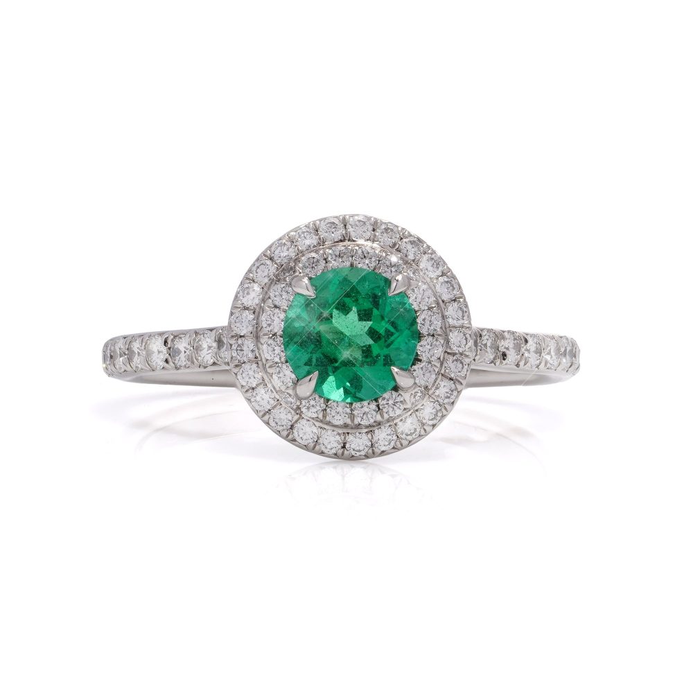Tiffany & Co ladies emerald and diamond ring in platinum.