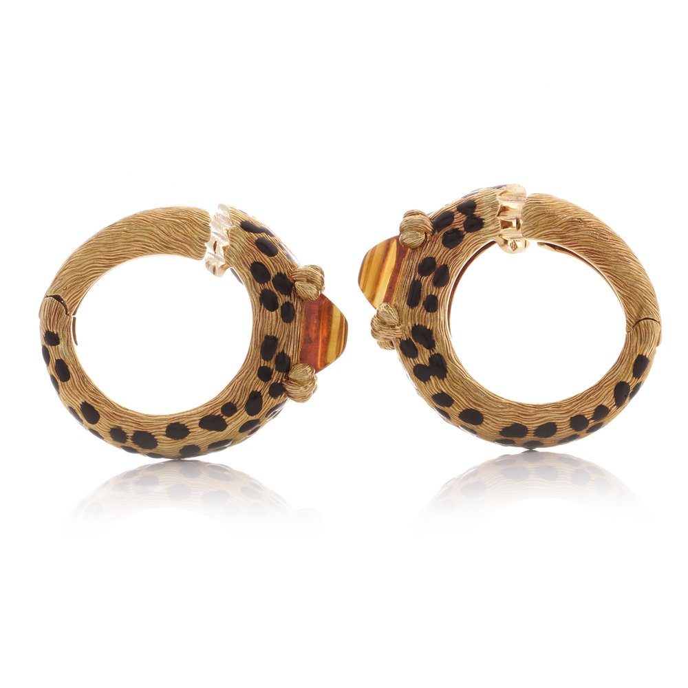 Dior Citrine And Enamel Leopard Design Clip Earrings In 18 Carat Gold