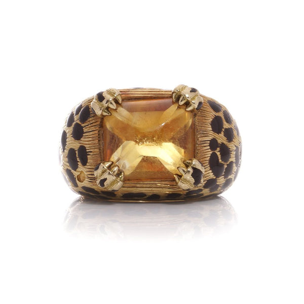 Dior Citrine And Enamel Leopard Design Dome Cocktail Ring In 18 Carat Gold