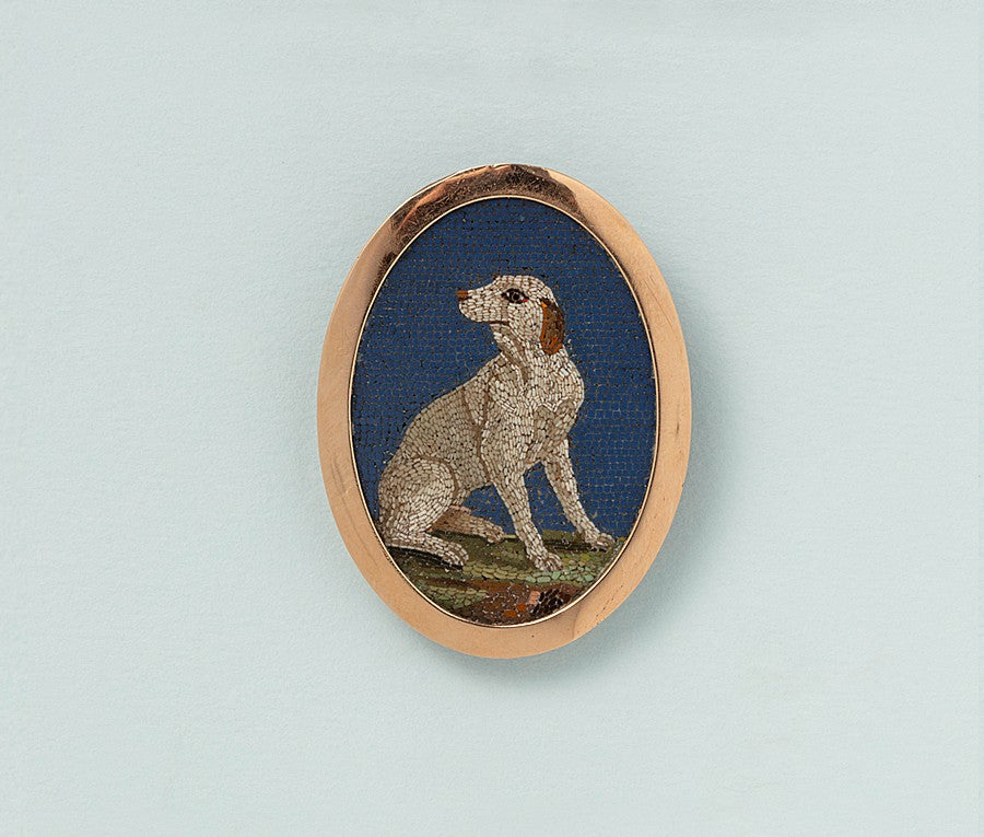 Georgian 18ct Micro Mosaic Dog Brooch