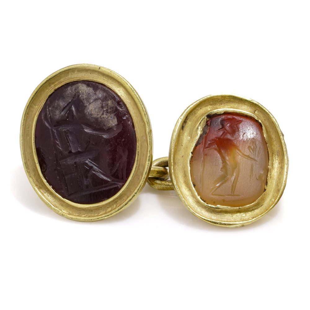Antique 22ct Yellow Gold Cufflinks with Roman Hardstone