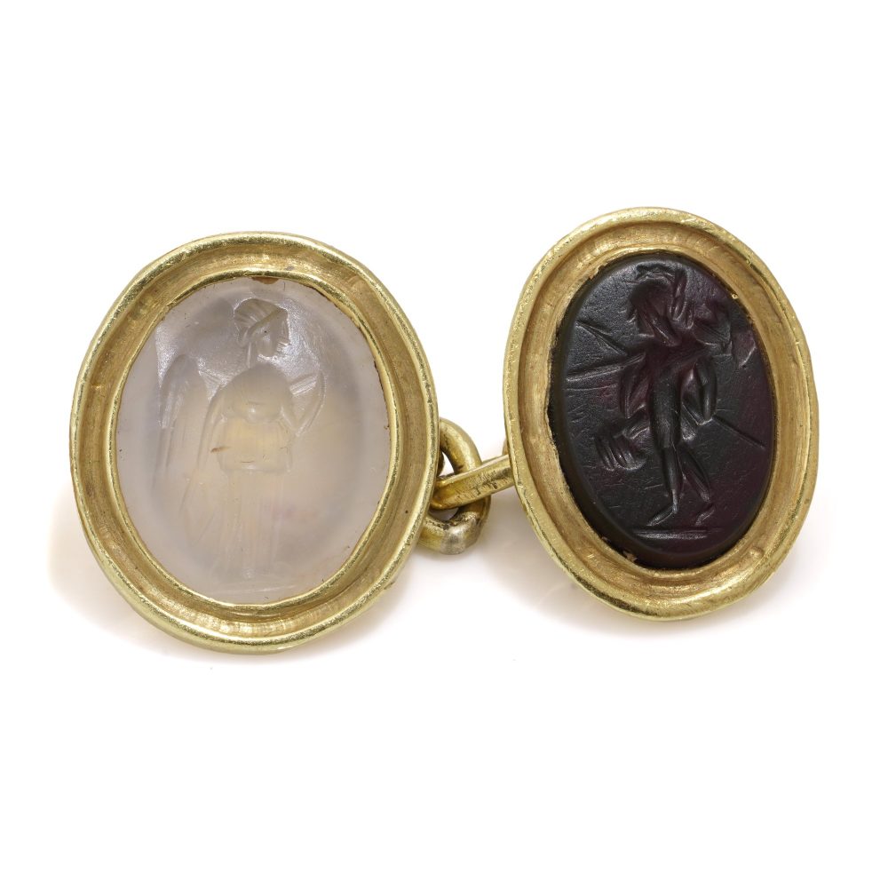 Antique 22ct Yellow Gold Cufflinks with Roman Hardstone