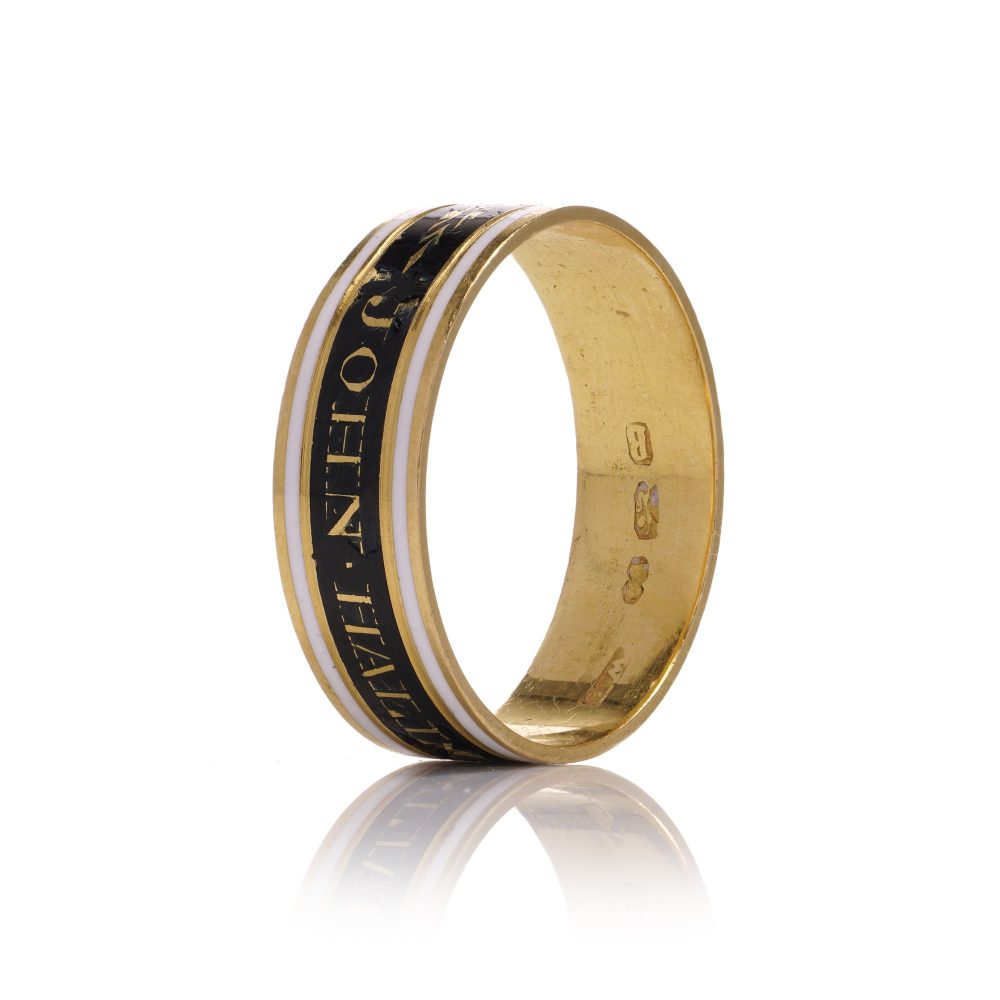Mourning Ring With Enamel Band In 22 Carat Yellow Gold