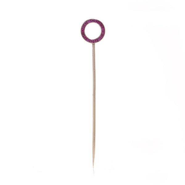 Cartier Art Deco gold and platinum ruby and diamond pin brooch.