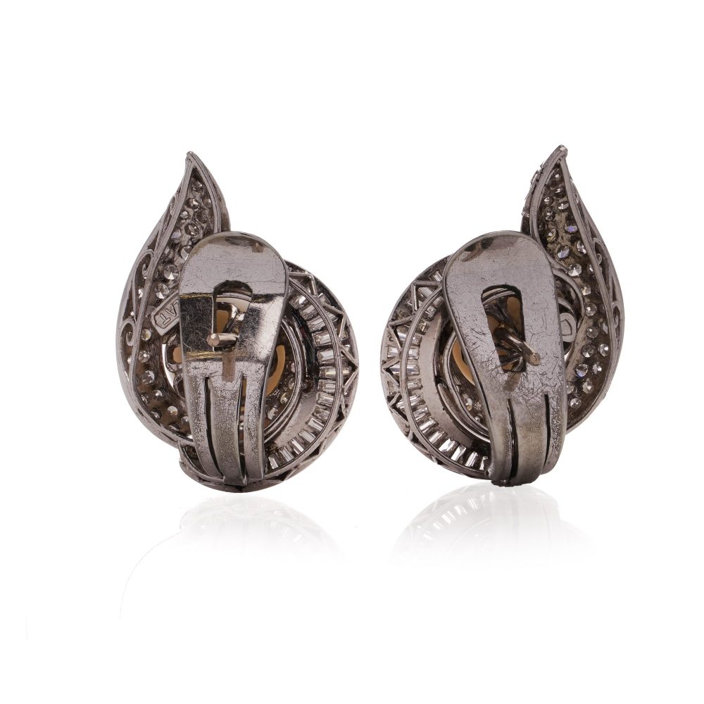 Vintage platinum pearl and diamond cluster earrings