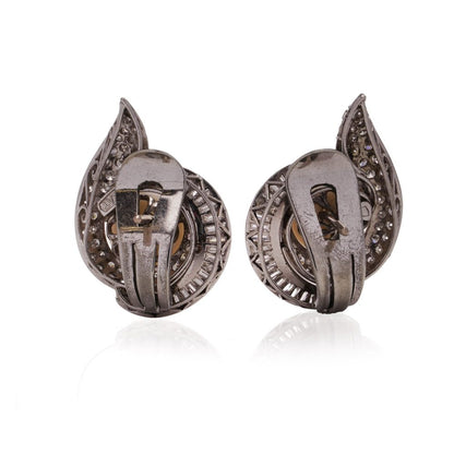 Vintage platinum pearl and diamond cluster earrings