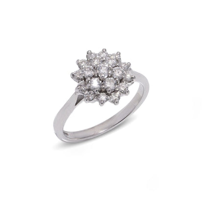 Vintage white gold flower head diamond cluster ring.