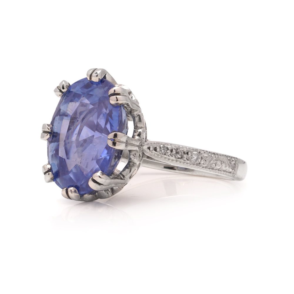 Platinum sapphire and diamond ring.