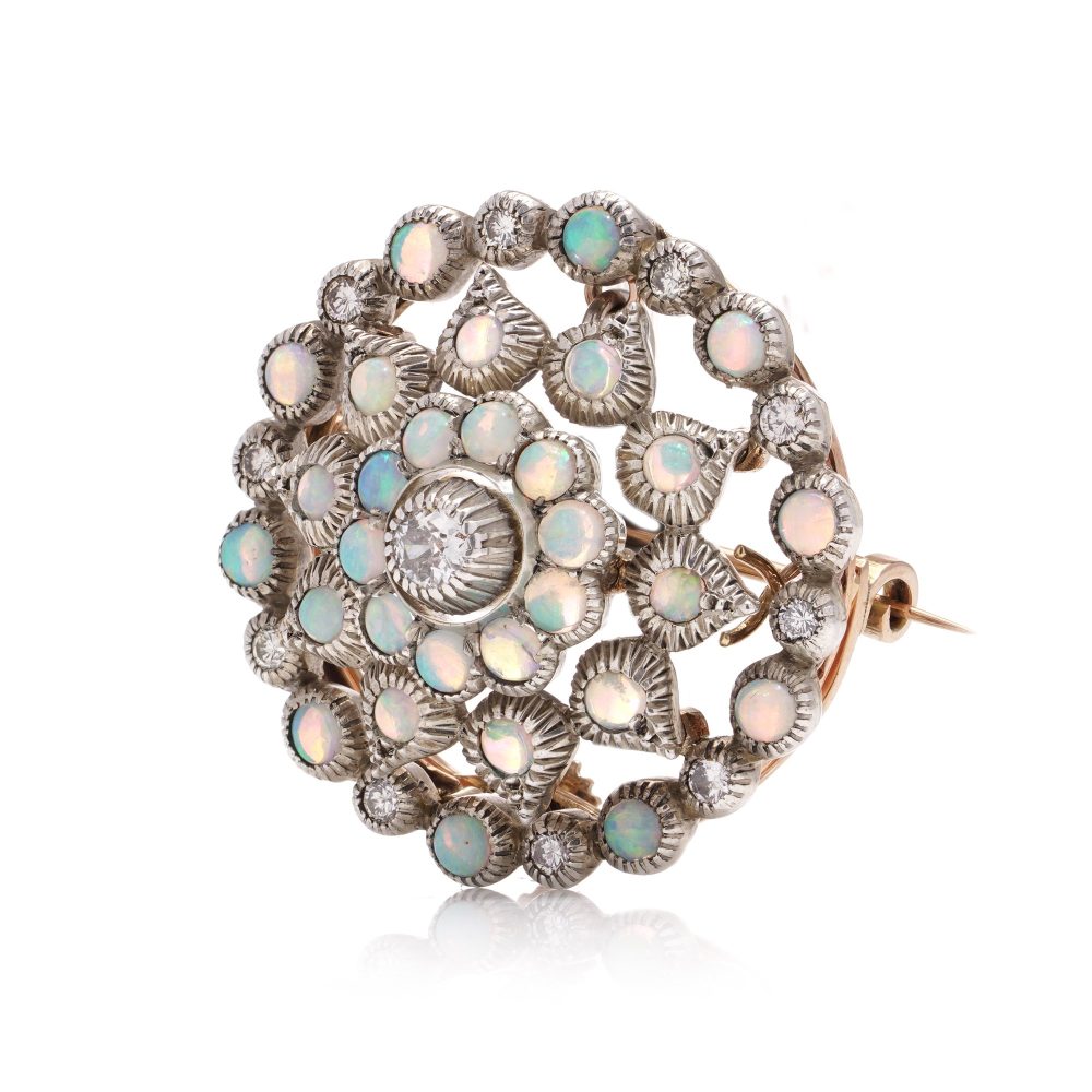 Antique gold and silver opal and diamond brooch