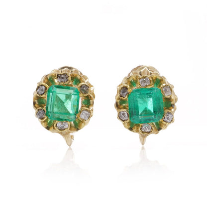 Edwardian 2.60 Carats Emerald Earrings Accented With Diamonds In 18 Carat Gold
