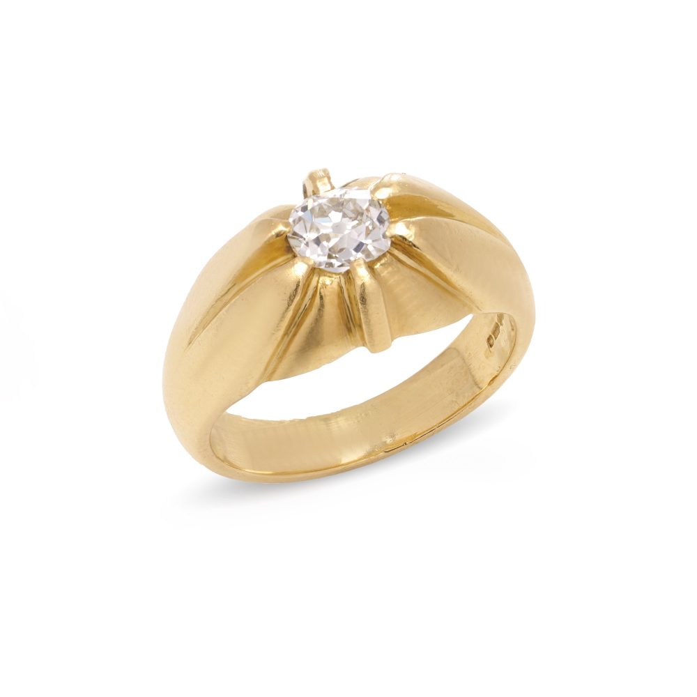Vintage 18 Carat Yellow Gold Men's Diamond Solitaire Ring