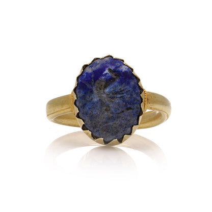Lapis lazuli intaglio ring in yellow gold