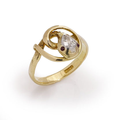 Victorian diamond and ruby head snake gold ring.