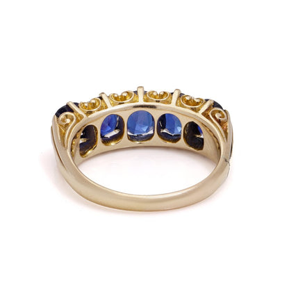 Victorian Five-Stone 2.04 Carats Sapphire Ring In 15 Carat Gold