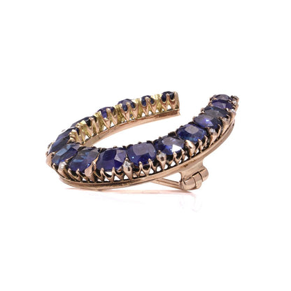 Victorian Sapphire Horse-shoe Brooch With Diamonds In 15 Carat Yellow Gold