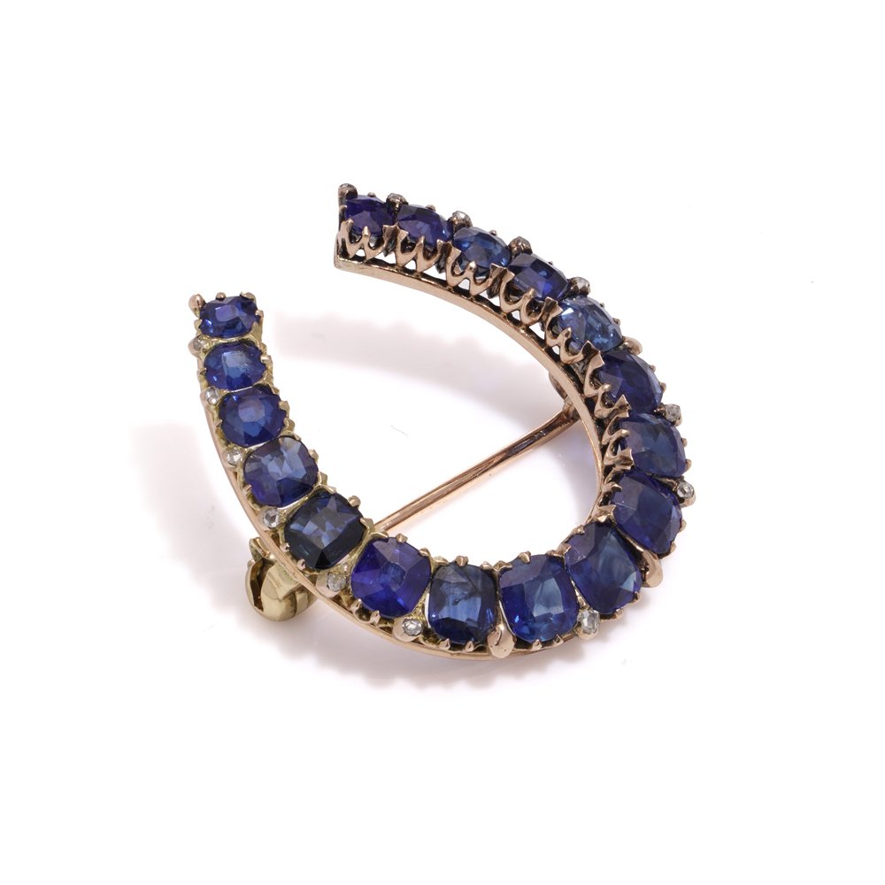 Victorian sapphire and diamond brooch in gold.