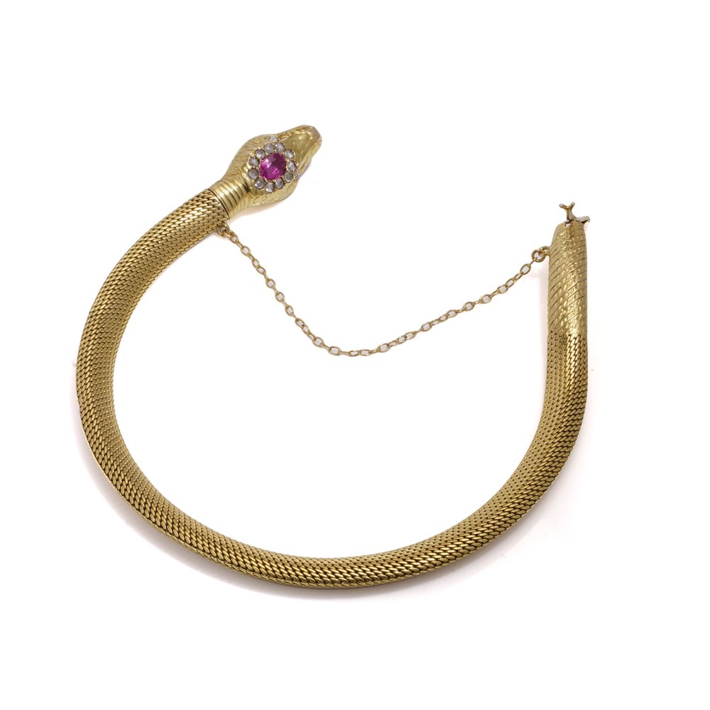 Antique Swedish Snake Bracelet In 18 Carat Yellow Hollow Mesh Gold