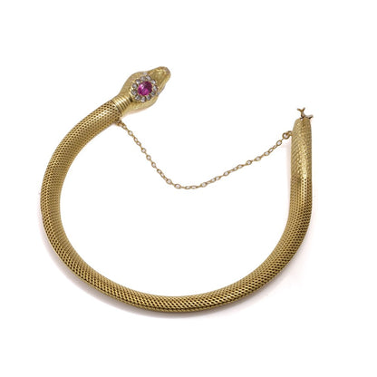 Antique Swedish Snake Bracelet In 18 Carat Yellow Hollow Mesh Gold