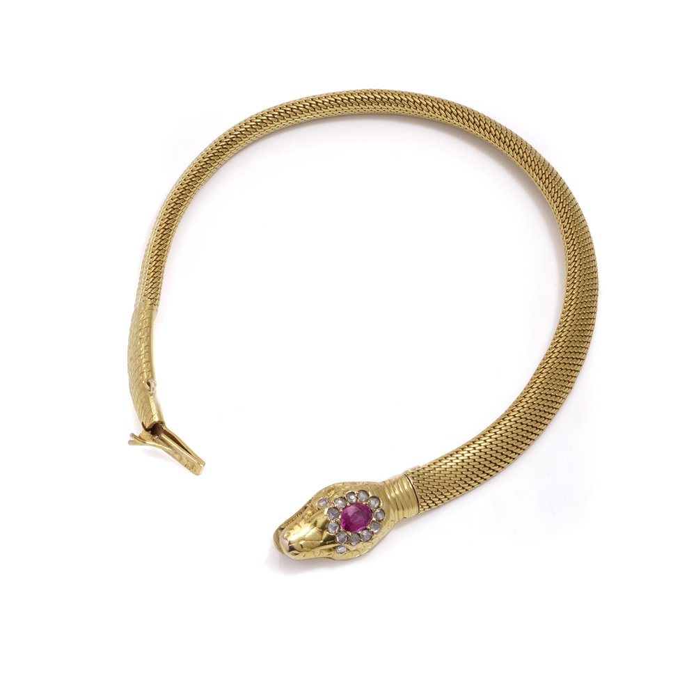 Antique Swedish gold bracelet with a ruby and diamonds.