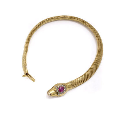 Antique Swedish gold bracelet with a ruby and diamonds.