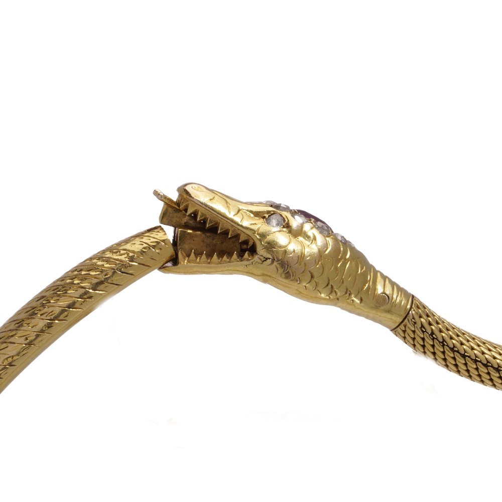 Antique Swedish gold bracelet with a ruby and diamonds.