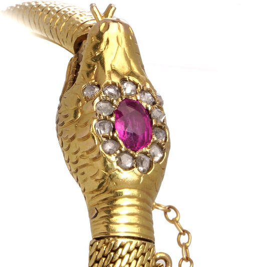 Antique Swedish gold bracelet with a ruby and diamonds.