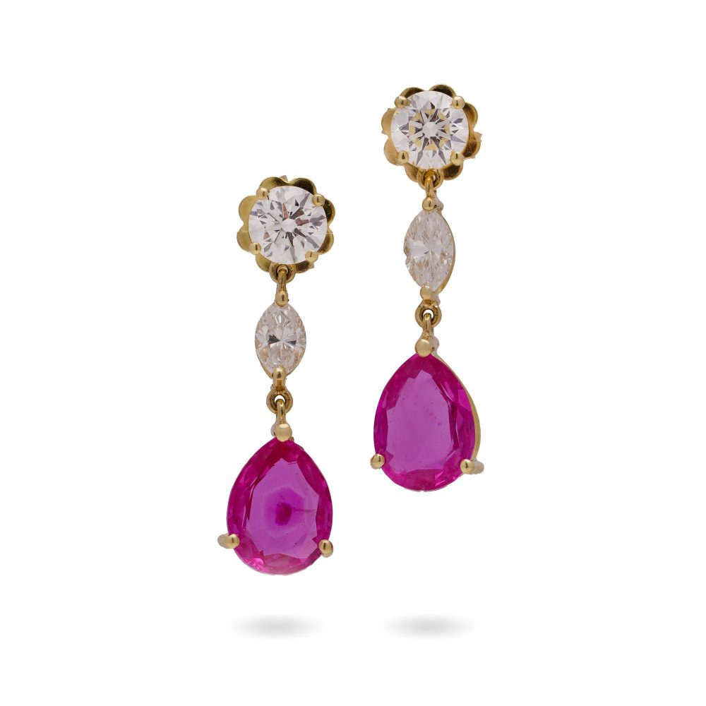 Burma Ruby And Diamond Drop Earrings In 18 Carat Gold