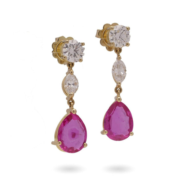 Burma Ruby And Diamond Drop Earrings In 18 Carat Gold
