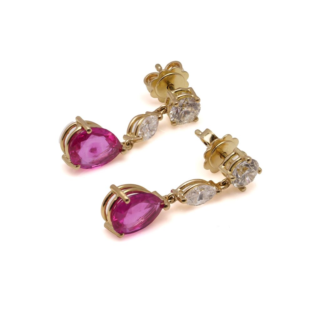 Burma Ruby And Diamond Drop Earrings In 18 Carat Gold