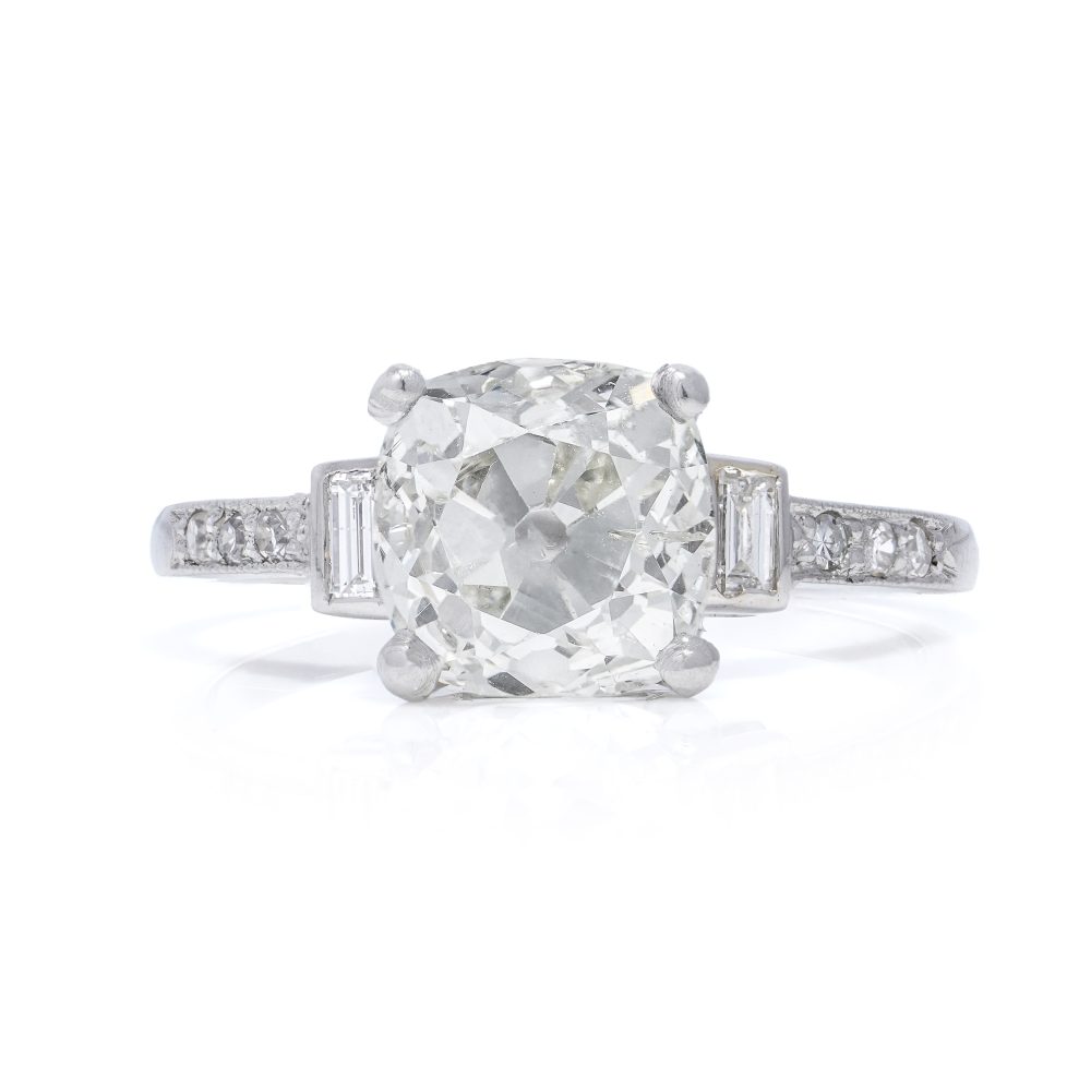 Art Deco 2.54ct Old Mine Cushion Cut Diamond Engagement Ring