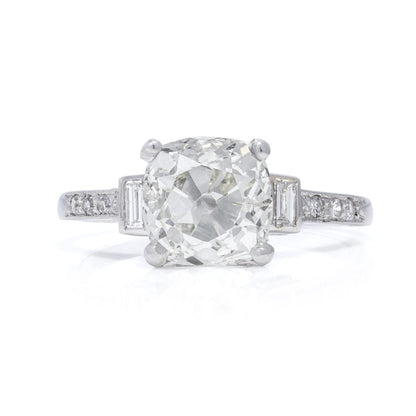 Art Deco 2.54ct Old Mine Cushion Cut Diamond Engagement Ring