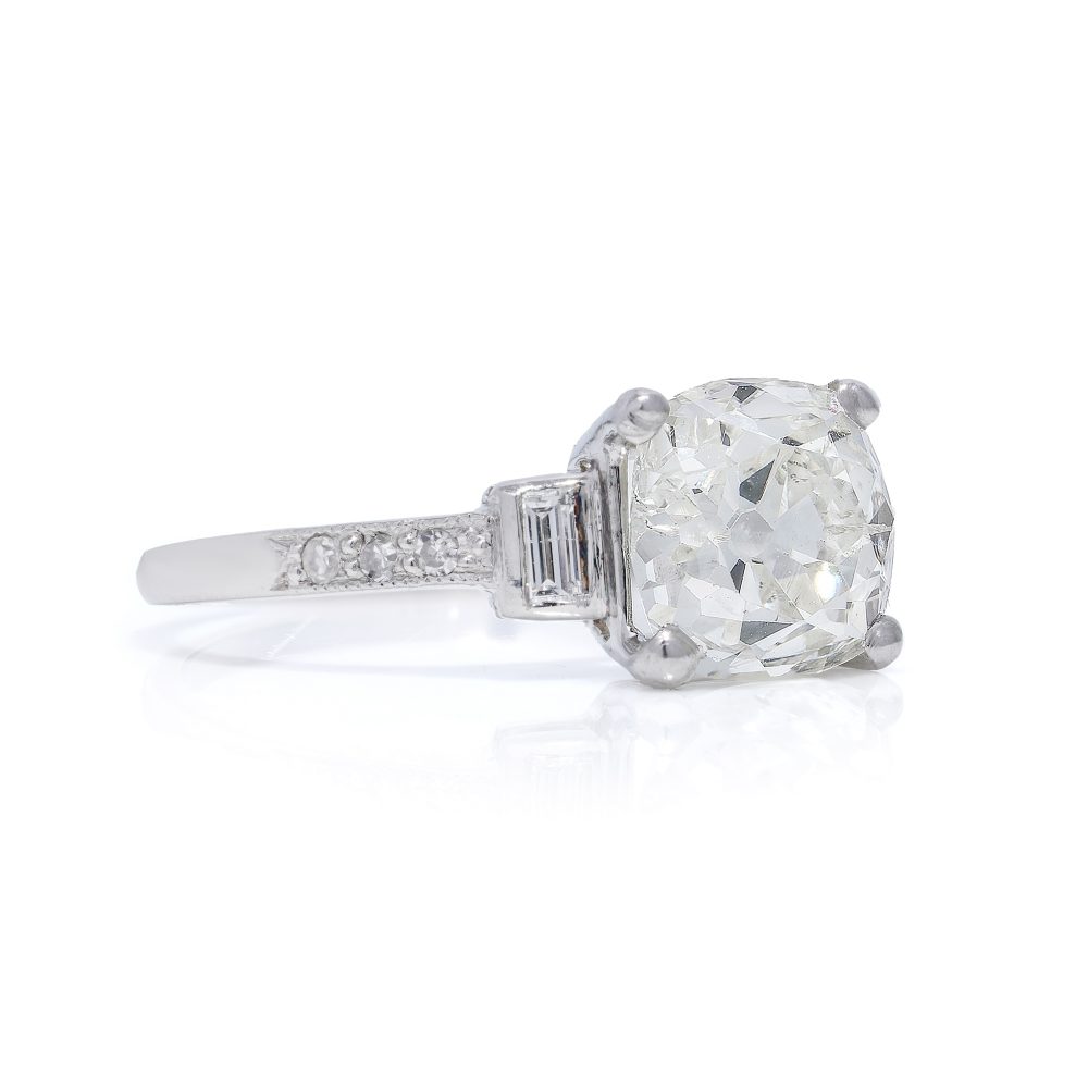 Art Deco 2.54ct Old Mine Cushion Cut Diamond Engagement Ring