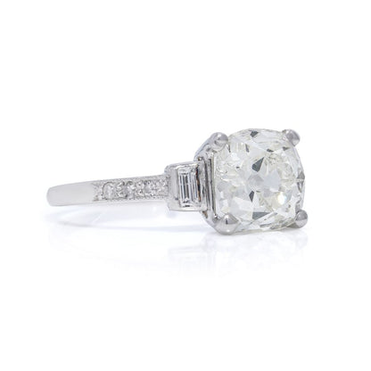 Art Deco 2.54ct Old Mine Cushion Cut Diamond Engagement Ring