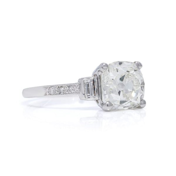 Art Deco 2.54ct Old Mine Cushion Cut Diamond Engagement Ring