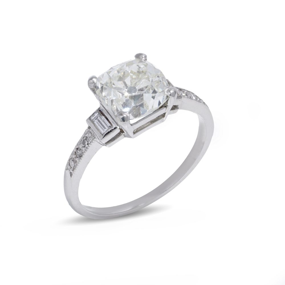 Art Deco 2.54ct Old Mine Cushion Cut Diamond Engagement Ring