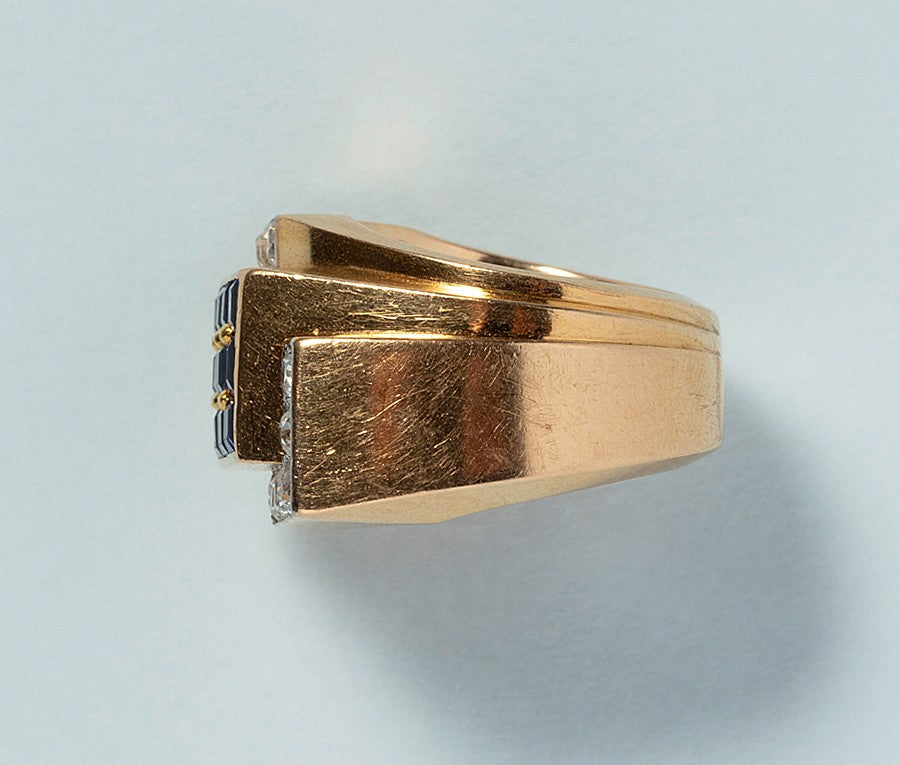 Art Deco 18ct Gold Ring with Sapphires and Diamonds