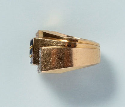 Art Deco 18ct Gold Ring with Sapphires and Diamonds