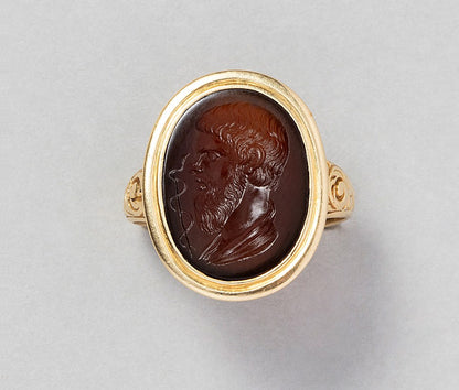 Victorian 14ct Gold Signet Ring with intaglio of Aclepios